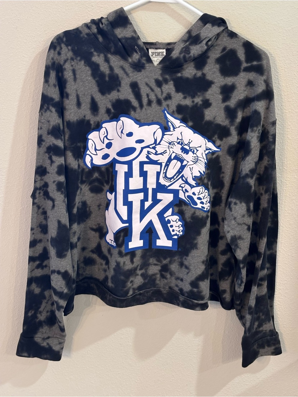 Victorias Secret, PINK, UK Wildcats Cropped Hoodie - Black& Gray Tie Dye, Sz Med